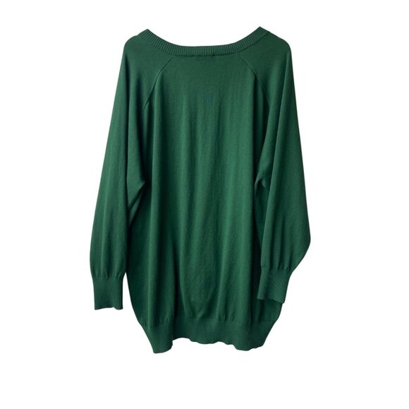 Universal Standard Oversized Sweater Size L 22-24 V Neck Green Cotton Holiday - Picture 5 of 8